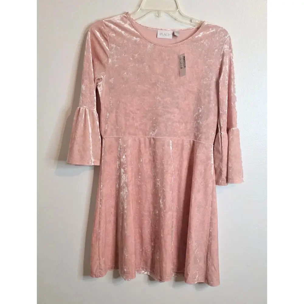 The Children's Place Rose Dust Pink Velveteen Dress Girl's Size XXL NWT